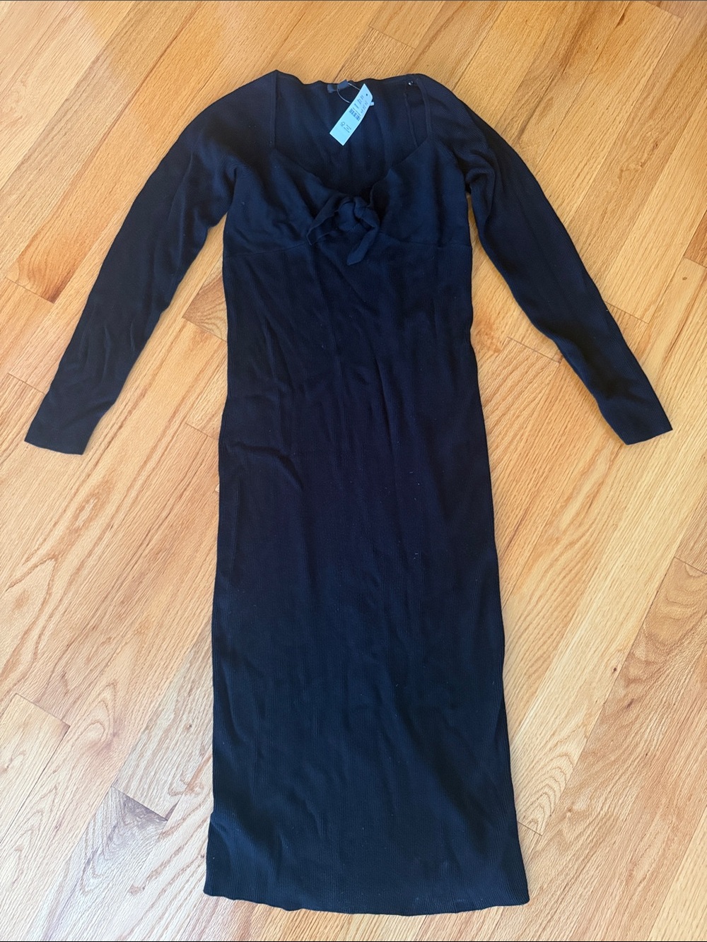 J. Crew Black Long Sleeve Midi Dress with Front Tie